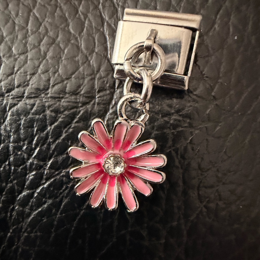 Pink Daisy Dangle Italian Charm Link